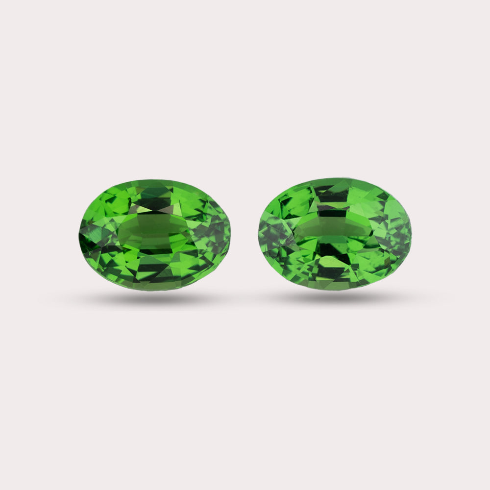 Natural Intense Green Tsavorite Pair | 1.16 & 1.12 Carats | Tanzania | Oval | Certified